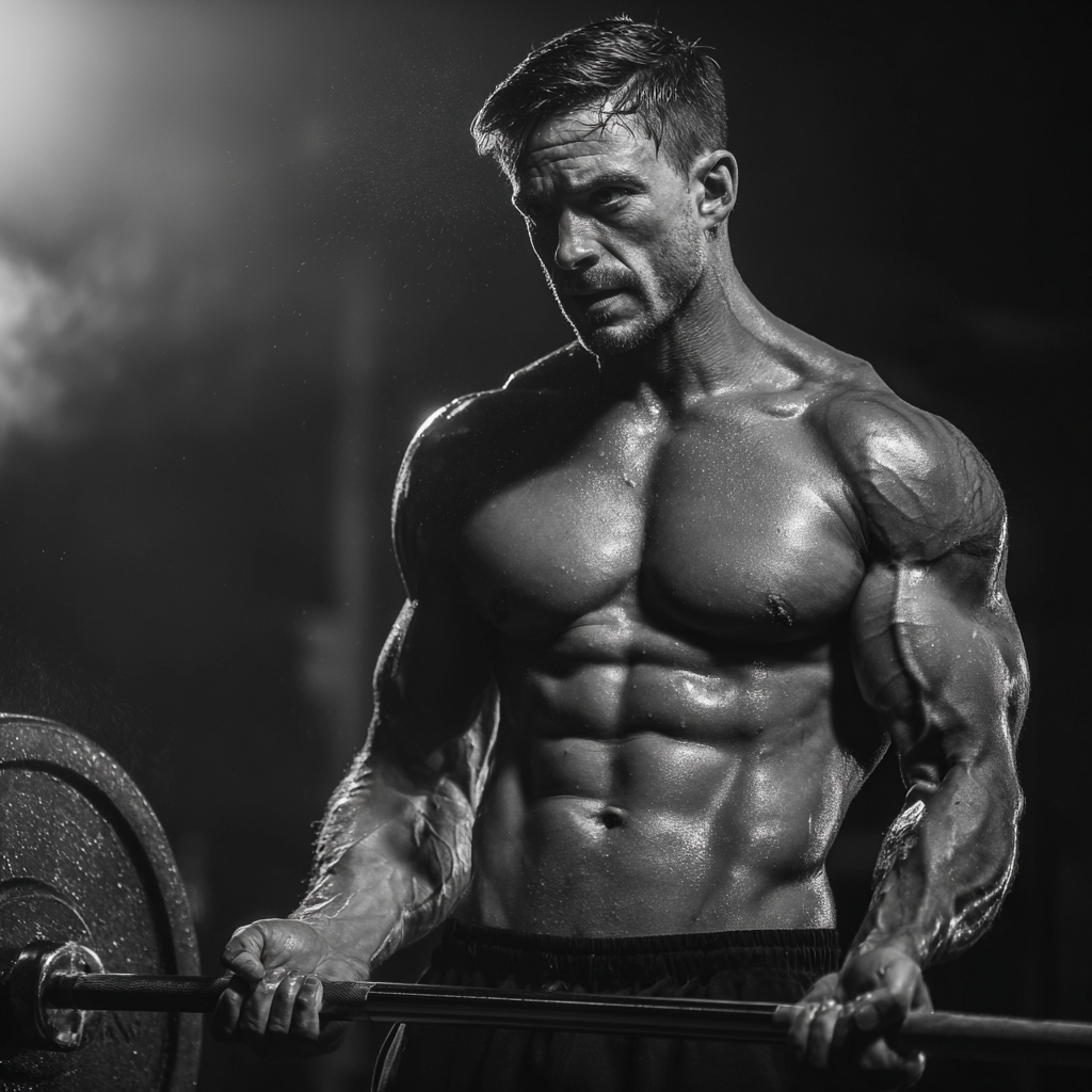 Чоловік тренується з гантелями